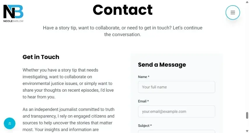 Nicole Barlow Website - Contact page or form